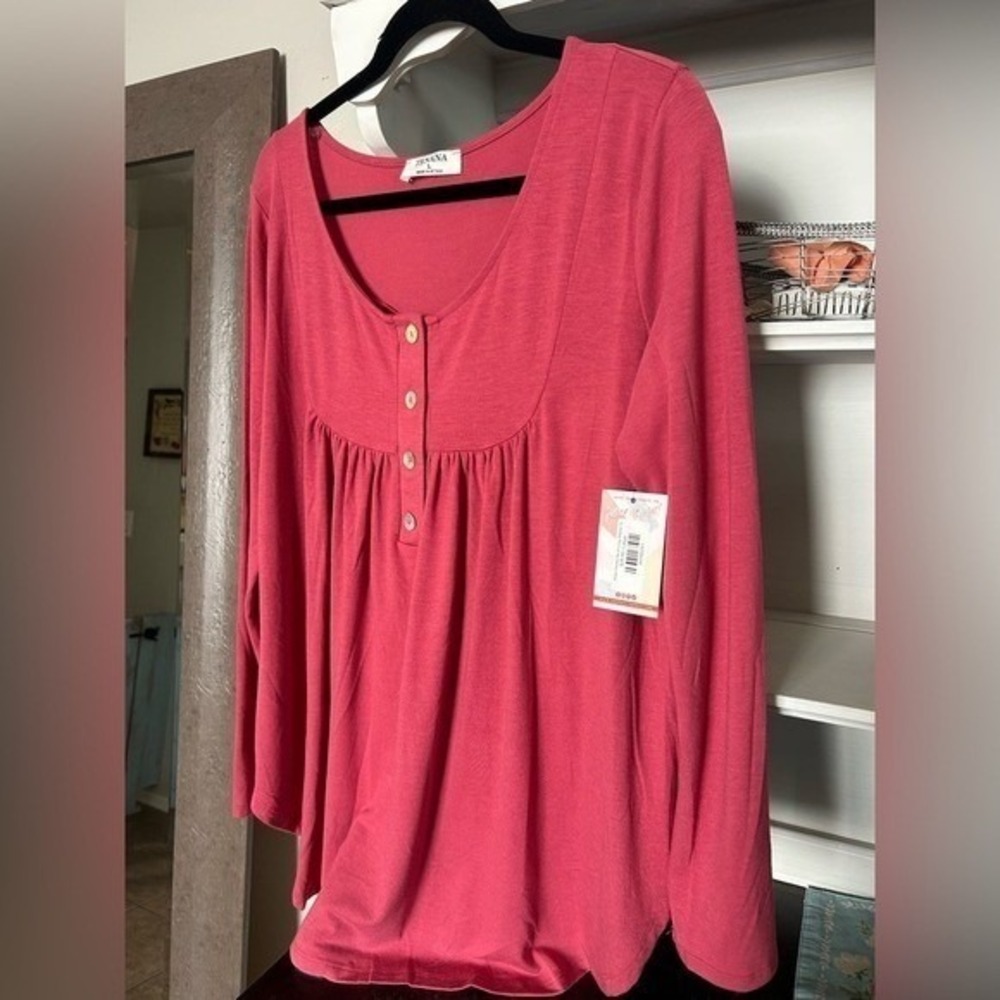 Zenana Henley Top 2X Pink Long Sleeve Flowy Tunic Soft Stretch Dusty Rose